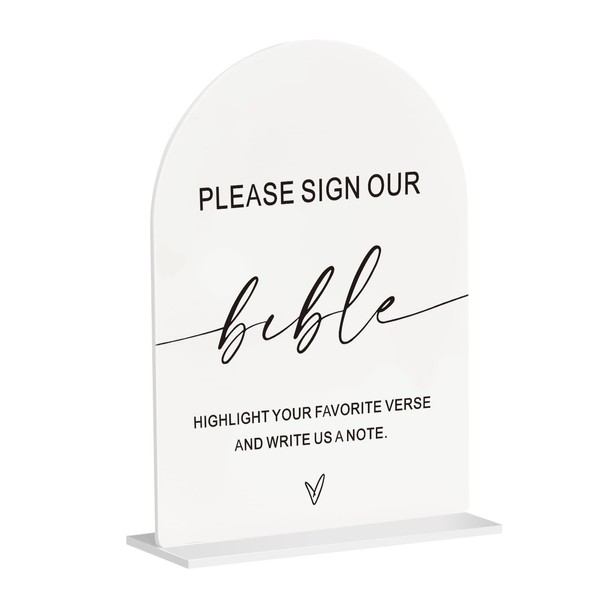 Please Sign Our Bible Acrylic Wedding Sign – 5"x7" Arch
