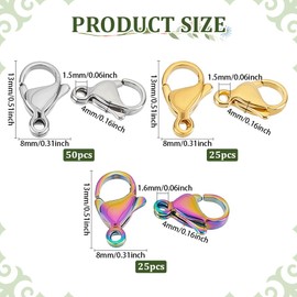 PH PandaHall Stainless Steel Lobster Claw Clasps, 100 Pieces Lobster Clasps, 24K Gold Plated Bracelet, Necklace Clasps, 3 Colours, Trigger Clasps for Jewellery Making, 13 x 8 mm