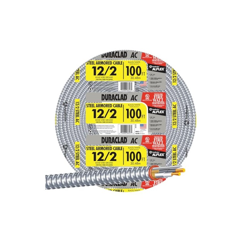 Armored Cable, Steel Jacket, 12/2 ACT, 100-Ft.