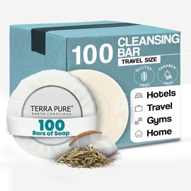 Terra Pure White Tea & Coconut Soap | Travel Size Toiletries Bulk Set for Hotel Essentials | 1.25 oz Bar Soap | 100 Pieces