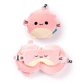 Puckator Relaxeazzz Adoramals Puff the Puffer Fish Plush Travel Pillow & Eye Mask - Sleep Eye Mask Masks - Kids Travel Accessories For Sleeping Airplane - Flight Plane Neck Pillow Pillows