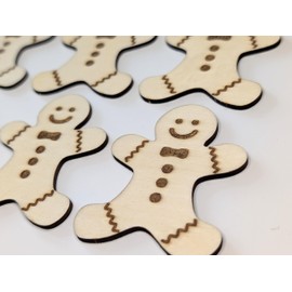 Chirpy & Goose Wooden Gingerbread Man Shapes, 6cm x 5cm, Laser-Etched Christmas Decorations, Natural Wood, UK Made