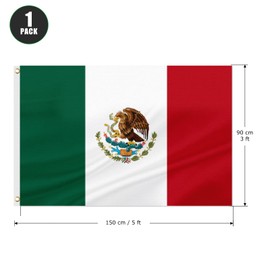 ASUNO Mexico Flag 90 × 150 CM Polyester Mexican National Banner with 2 Brass Grommets Double Side Vivid Color Fade Resistant for Outside Garden Lawn Patio