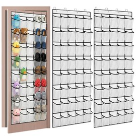 Hualleko 2PCS 40-Pocket Over the Door Shoe Organizer, Hanging Shoe Rack for Closet Door,Shoes Storage Holder Hanger with Large Mesh Pocket for Women Men Shoes,Flip Flops (White-B2)