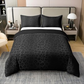 Feelyou Kids Leopard Bedding Set Twin(No Comforter) Gradient 100% Cotton Duvet Cover for Teens Bedroom Decor Animal Print Comforter Cover Set Women Men Black Bedspread Cover With 1 Pillow Case Fashion