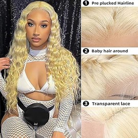 Weeybay Real Hair Wig for Women Wigs Deep Wave Human Hair Wig Blonde 4 x 4 Lace Closure Wig 613 Colour 150% Density Unprocessed Brazilian Remy Hair Glueless Wig 12 Inches