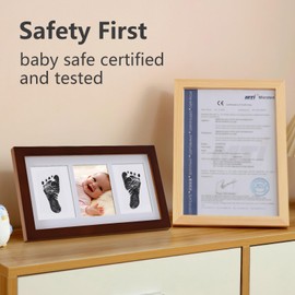 PewinGo Baby Handprint and Footprint Kit,Baby Framed Photo Kit with 100% Clean-Touch Ink Pad for Newborn Baby, Perfect Baby Gift-Walnut