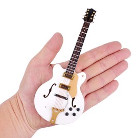 Dselvgvu Wooden Miniature Electric Guitar with Stand and Case Mini Musical Instrument Electric Guitar Replica Collectible Figurines Model Home Decoration Display Ornament (7.09"x2.83"x0.47")