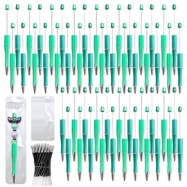 DASTTUIS 150 Pieces DIY Beadable Pen Kit – 50 Plastic Ballpoint Pens with Refills & Bags – School Supplies, Office Accessories & Decorative Items for Students & Teachers (Cyan)