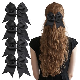 SHELEMB Bow Hair Ties, Silky Satin Hair Bows Big Hair Bows for Women Hair Ribbons Bowknot Aesthetic Hair Accessorie - Black