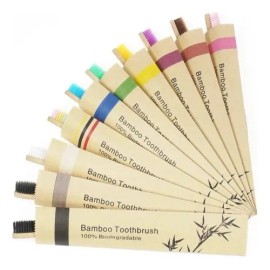 60pcs Cepillos Bambú Ecológicos Biodegradables - 10 Colores