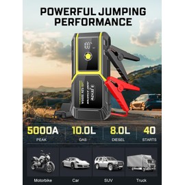 S ZEVZO H021 Car Jump Starter, Peak 5000A Jump Starter Battery Pack for Up to 10.0L Gas and 8.0L Diesel Engines, 12V Portable Jump Box with LCD Display, 3 Modes Flashlight and Protective Carrying Case