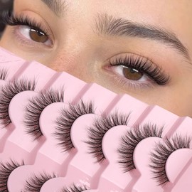 Onlyall Natural Lashes Wispy Lashes Natural Look False Eyelashes Flared Eyelashes 7 Pairs D-K06