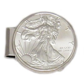 Flintski Jewelry 1oz American Silver Eagle Hinged Back Money Clip Sterling Silver/Rhodium Plate
