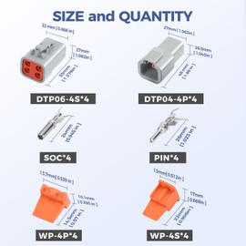 48 PCS Deutsch DTP Connector Kit 4 Pin Automotive Waterproof Connectors 4 sets with Size 12 Stamped Contacts Gauge 14-12 AWG Wire Size,25A
