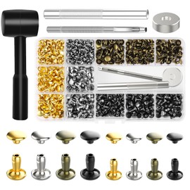 Alritz 240 Sets Leather Rivets, Double Cap Rivets Tubular 4 Colors 2 Sizes Metal Studs with Fixing Tools for DIY Leather Craft/Clothes/Shoes/Bags/Belts Repair Decoration