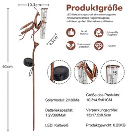 HOSPAOP Solar Rain Gauge for Garden with Ground Spike and LED, Rainfall Meter Frost-Proof Glass for Lawn, Patio, Fields, Courtyards, Garden Decoration