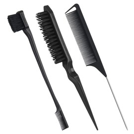 3Pcs Teasing Brush Set, Windspeed Teasing Hair Brush for Teasing Fluffy Hair/Double Sided Edge Brush for Hair Grooming/Pin Tail Comb, Portable Hair Styling Tools for Women Hair Care (Black)