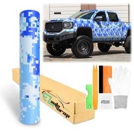 60"x360" (5FT x 30FT) Camouflage Digital Sky Blue Viny Wrap Sticker Sheet Film DIY Decal Car Auto Vehicle Motorcycle Air Release Bubble Free Self Adhesive Peel and Stick Free Tool Kit