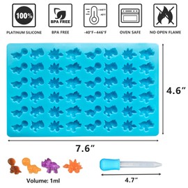 WARM TIME Gummy Dinosaur Candy Molds Silicone, Gummy Molds with 2 Droppers, Non-Stick Silicone Fruit Snack Moulds BPA Free, Set of 4