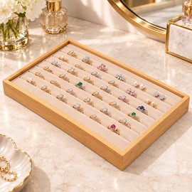 Bamboo Wood Velvet Ring & Stud Earring Display Tray – Jewelry Counter Organizer