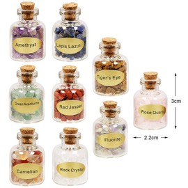 Nupuyai 9 Mini Gemstone Wishing Bottles, Reiki Healing Energy Chip Crystal Wicca Stones Set Collection Kit