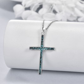 YFN Cross Necklace Sterling Silver Turquoise Cross Pendant Religious Jewelry Gifts for Women Men