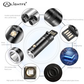 LIGHTFE MINI05 Keychain UV Flashlight Rechargeable Multi Functional Mini UV Light Intelligent Compact 365nm Small Flashlight (Mini05D)