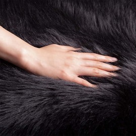 ABWXN Faux Fur Rug 60x90 cm Fluffy Sheepskin Rug, Furry Shaggy Rugs for Bedside Bedroom Living Room Sofa - Black