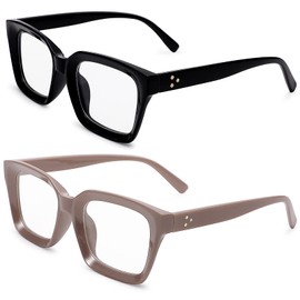 COASION Classic Non-prescription Clear Lens Eyeglasses for Women Thick Square Frame Eyewear (Bright Black + Brown)