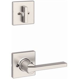 Kwikset 604CSLSQT-15 Casey Lever Interior Single Cylinder Handleset Trim with Square Rose Satin Nickel Finish