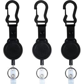 Retractable Keychain ID Badge Clip - Heavy Duty Key Holder Retractor with Carabiner Belt Clip - 60CM Steel Retractable Cord with Key Rings (Black, One size)