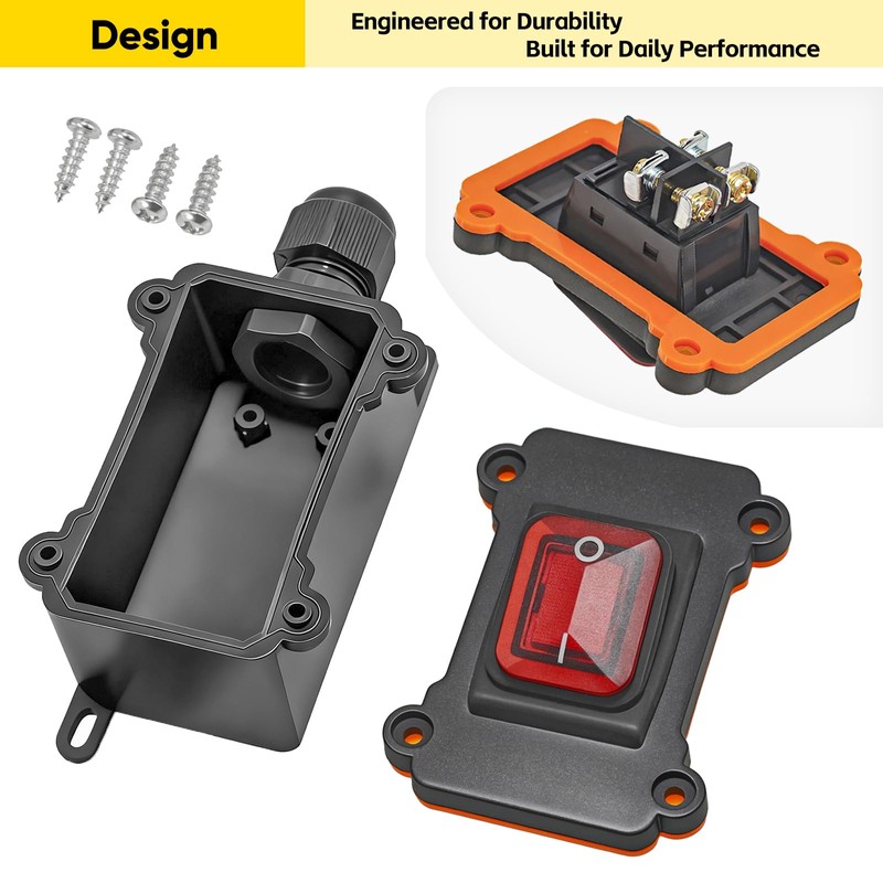 Waterproof Inline Rocker Switch Box AC 110–250V 20A Lighted ON/Off