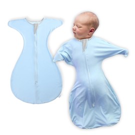 momobloom Baby Sleep Swaddle, 0–9 Months, Newborn Essentials, with 2-Way Zipper, Arms In, Sleep Sack for Boys and Girls (Baby blue, Medium(3-6m))