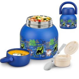 JXXM 17 Oz Thermo Food Jar for Hot & Cold Food for Kids, Insulated Lunch Containers Hot Food Jar with Spoon,Comfy Handle,Leak-Proof Vacuum Stainless Steel Wide Mouth Lunch Soup Thermo for School