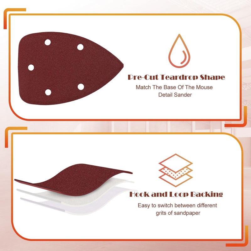 120 Grit Mouse Sander Sandpaper, Jamiikury 5 Hole Detail Sander