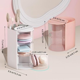 Soporte para cepillo de pelo y organizador de accesorios para el cabello, organizador de accesorios para el cabello transparente de 3 capas, pequeño joyero giratorio para collares con clip