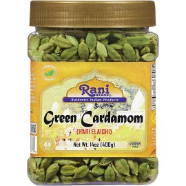 Rani Green Cardamom Pods Spice (Hari Elachi) 14oz (400g) PET Jar