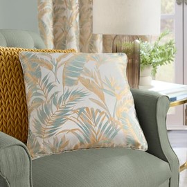 Laurence Llewelyn-Bowen - Ochre/White Tropical Palm Tree Cushion (43 x 43cm) - Filling/Padding Included - Jungle/Palm Leaf Cushion for Living Room - Cushion with Cover - Matching Curtains Available