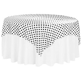 CV Linen Polka Dot Satin Table Overlay - 72' x 72' | Square | Black/White | 1 Pc.