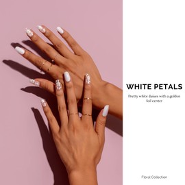 Nailog Semi Cured Gel Nail Strips, 34 pcs Flower Nail Stickers with Glossy Gel Finish| Buy 2 Get 1 UV Lamp | Long Lasting Floral Nail Wraps