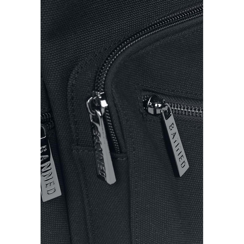 Banned Moloch Pentagram Backpack Batwing Gothic Faux Leather Canvas Bag,