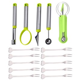 VZU 15 Piece Fruit Tool Set, Melon Cutter Set, Fruit Tool for DIY Fruit Salads, Stainless Steel Fruit Cutter, Multifunctional Watermelon Cutter and Ball Cutter for Fruits