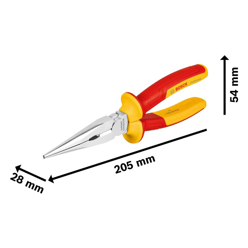 Bosch Professional VDE Long Nose Pliers Straight – 200 mm