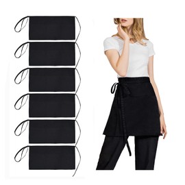 Black Half Waitress Waist Servers Aprons for Women Men (6pcs)