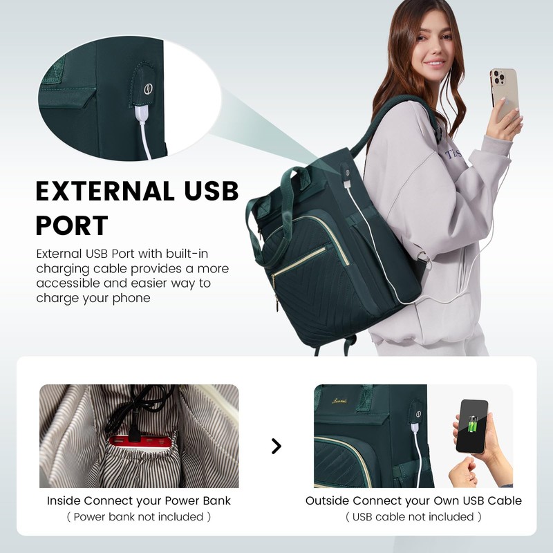 LOVEVOOK 2 in 1 Women's Handbag Backpack, dark green, Rucksack