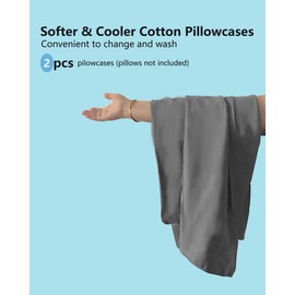 Pillow Cases Queen Size Set of 2-Grey Cotton Zipper Pillow Cases with Zippered Hidden, Ultra Soft Pillow Covers with Piping for Easy Care, 600 Thread Count & Breathable Pillow Case, 20” x 30”, 2 Pack