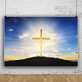 ZARROUEA 7x5ft Holy Light Glowing Crucifix Church Backdrop Crosses on The Mountain Sunrise Sunset Sky Background Jesus Christ Video Background Easter Backdrop Bible School Decor Baptism Banner