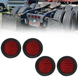 LEAVAN 4 Inch Round Led Trailer Tail Lights Red 24 LED Waterproof 4" Brake Stop Turn Tail Marker Trailer Lights, Truck Trailer RV Boat Jeep UTE UTV 12V Grommet and Plug Included, 4 Pack