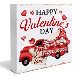 Valentines Decor Happy Valentines Day Decor Happy Valentine's Day Gnome Truck Wooden Sign Valentines Day Decorations Home Shelf Decor 5 x 5 Inches